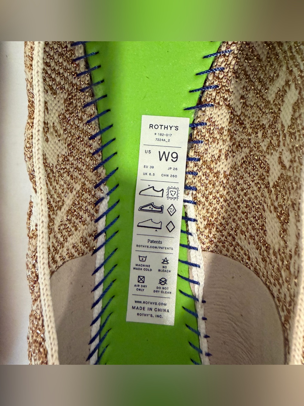 Rothys The Lounge Loafer Gold Chantilly Metallic Jacquard Flat Shoes Womens sz 9 - Picture 12 of 16